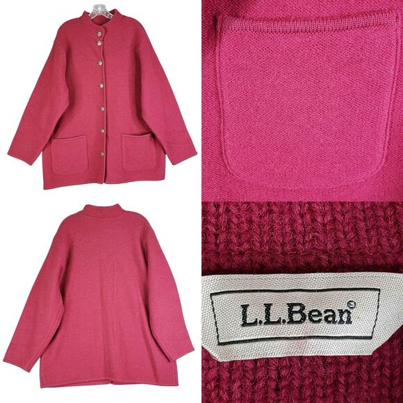 LL Bean Cardigan Coatigan Boiled Heavy Wool Metal Buttons Pink Mauve Women’s 1X - Picture 1 of 9